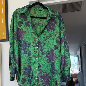 Zara Satin Floral Button-Up Blouse